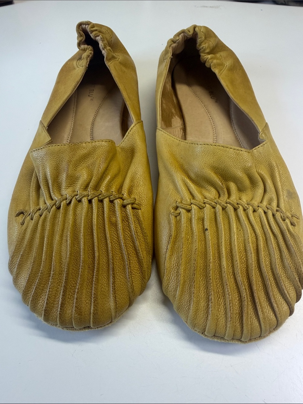 Chocolat Blu Size 8.5 mustard  Leather Pleated Round Toe Ballet Flats